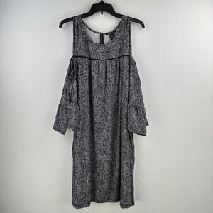 Robert Louis Dress Women 3X Black White Floral Cold Shoulder Stretch‎ Gothic NWT